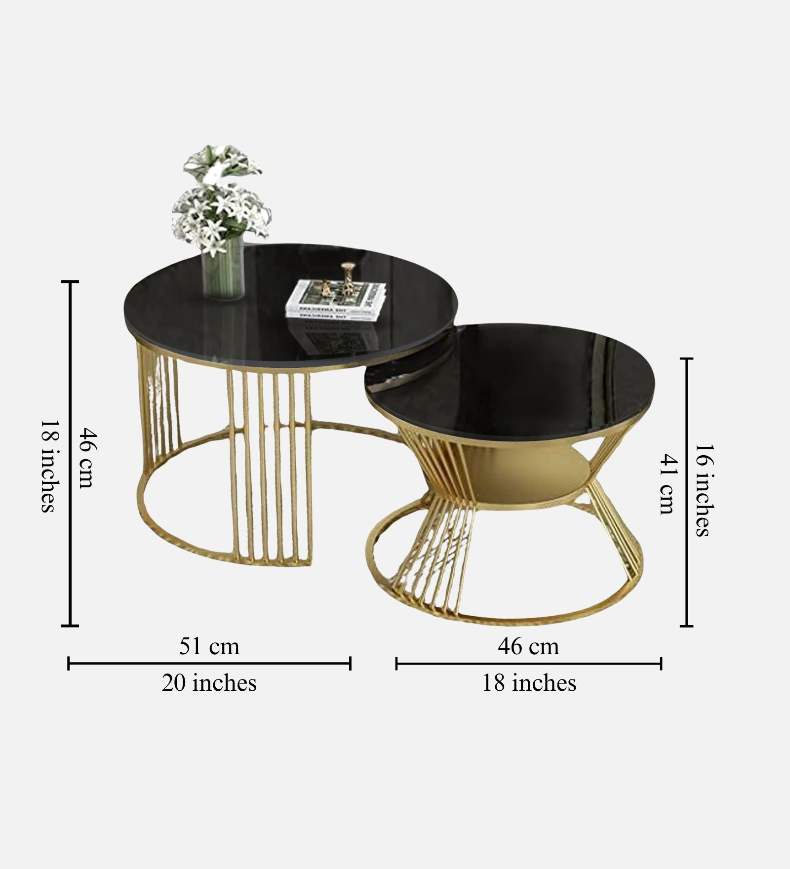 Gold Black Marble Coffee Table (Set of )