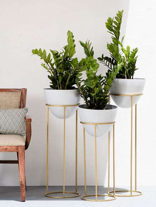 White and Gold Ovate Planter (Set of 3)