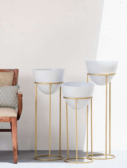 White and Gold Ovate Planter (Set of 3)