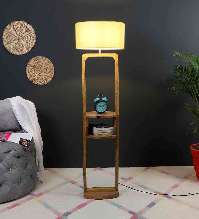 Cloth Shade Shelf Floor Lamp For Living Room, Bedroom