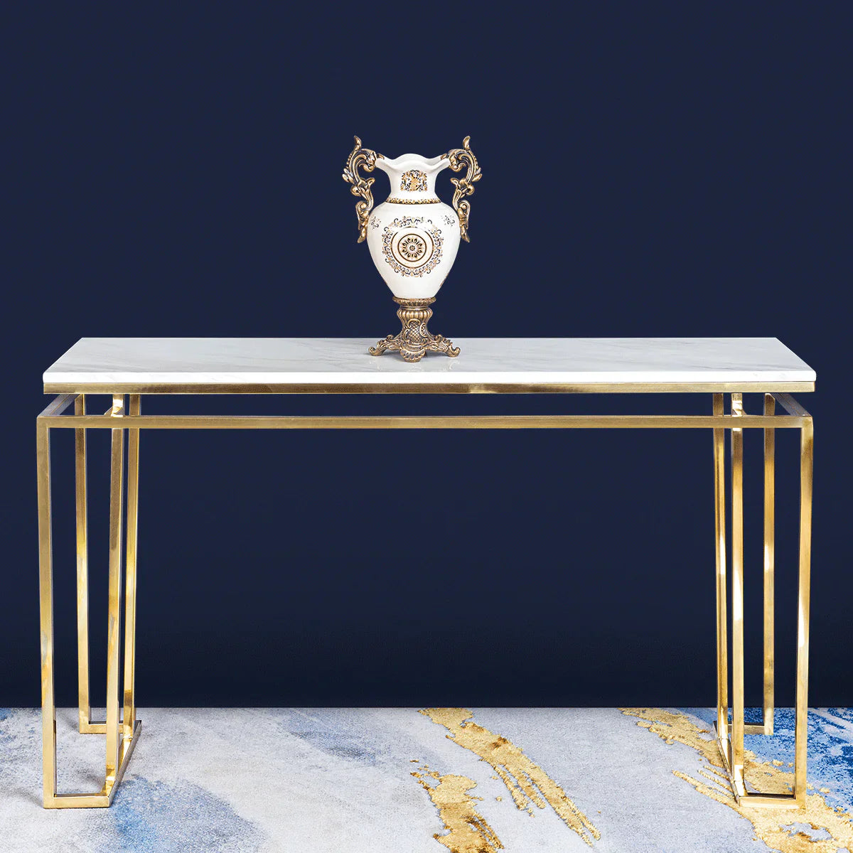 Square Marble Top Console Table PVD Finish (Stainless Steel)