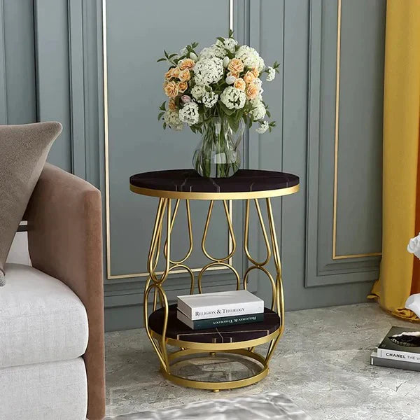 Designer Round Black Marble Side Table