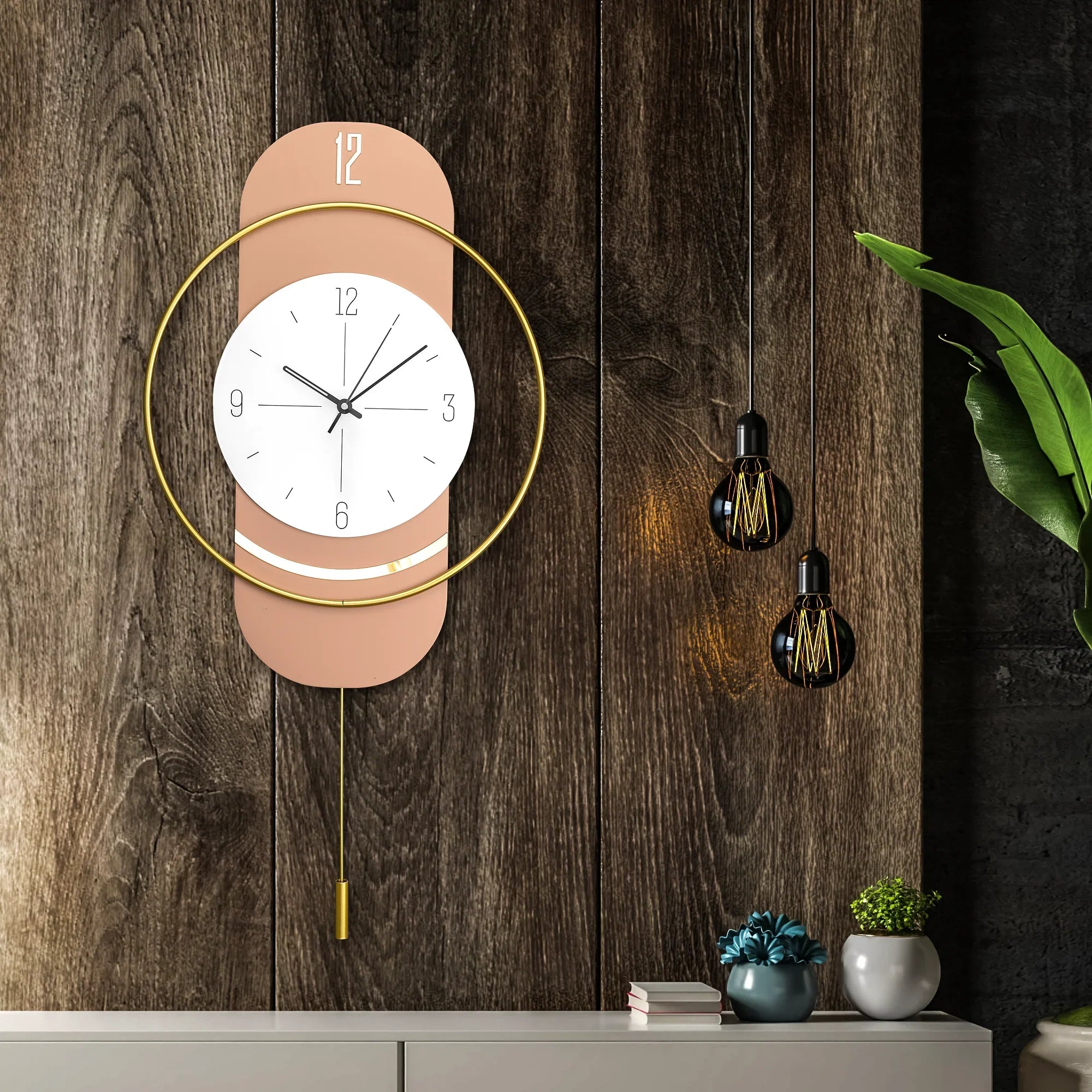 Peach Metal Wall Clock For Living Room