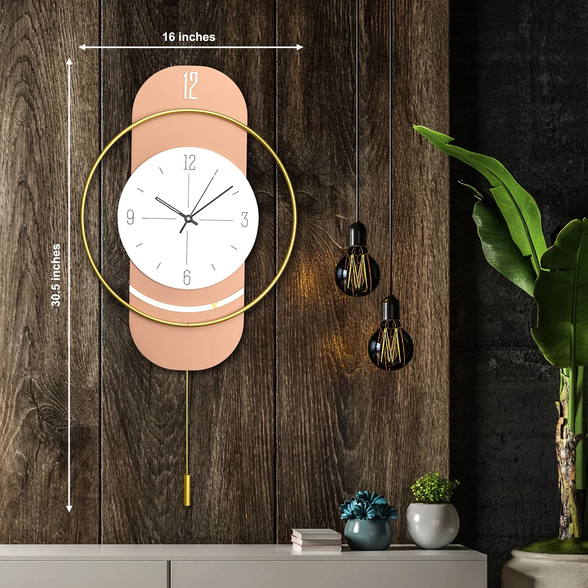 Peach Metal Wall Clock For Living Room