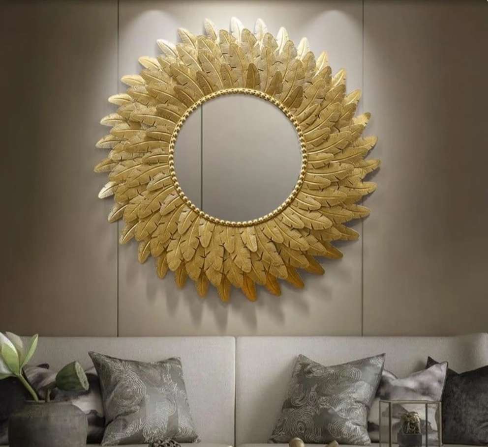 Round Metal Leaf Mirror