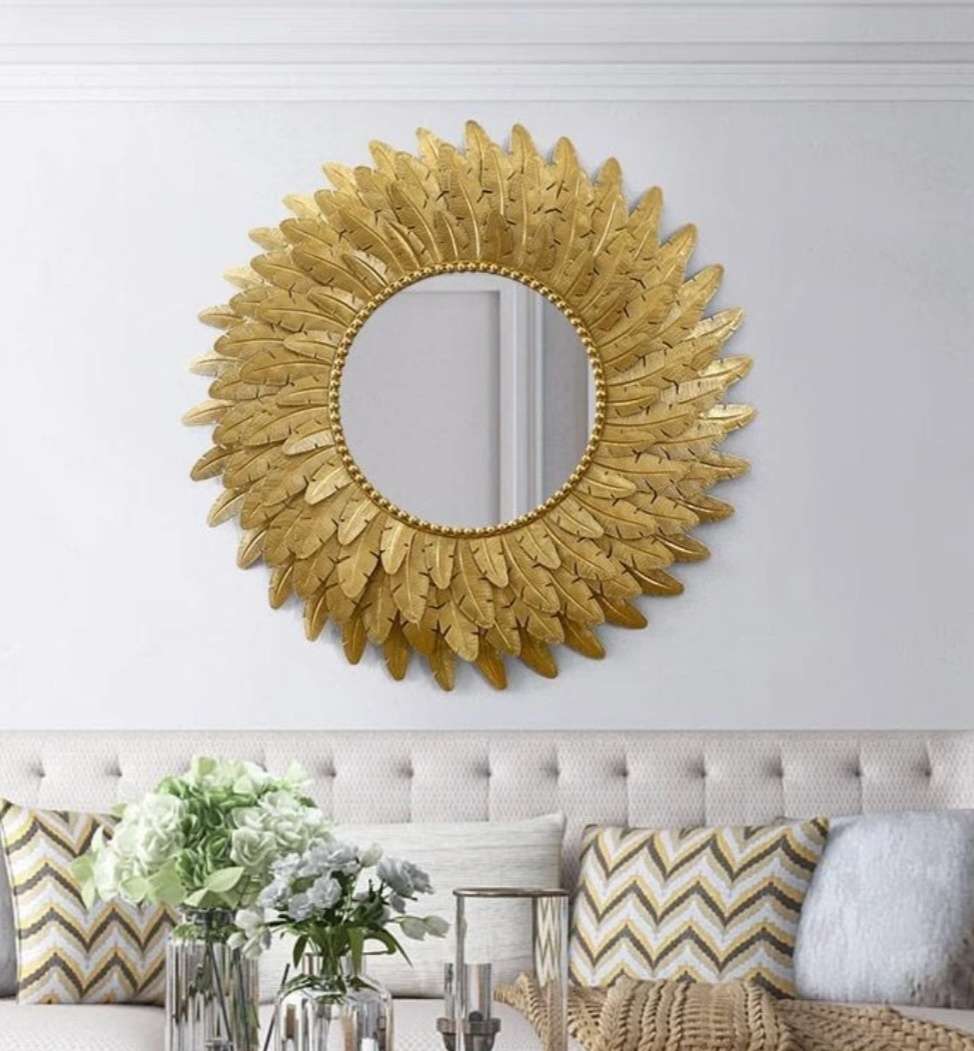 Round Metal Leaf Mirror