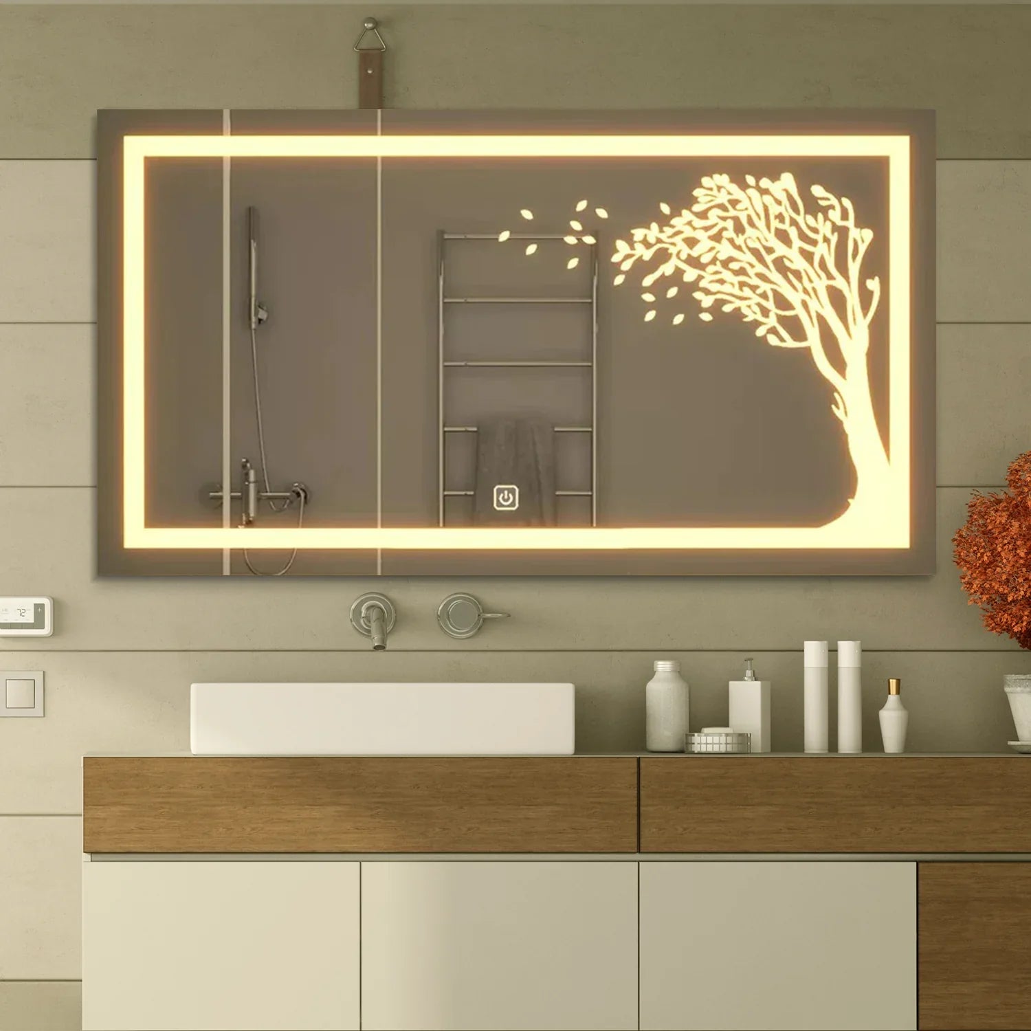 Tree LED Rectangular Shape Bathroom Mirror