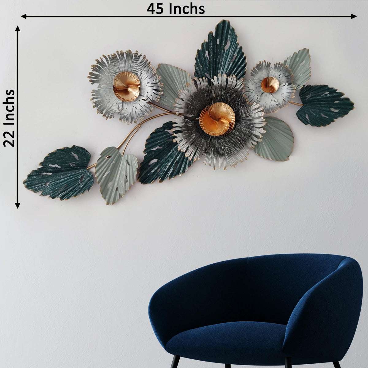 Subtle Floral Metal Wall Art ( 45 X 22 Inches)