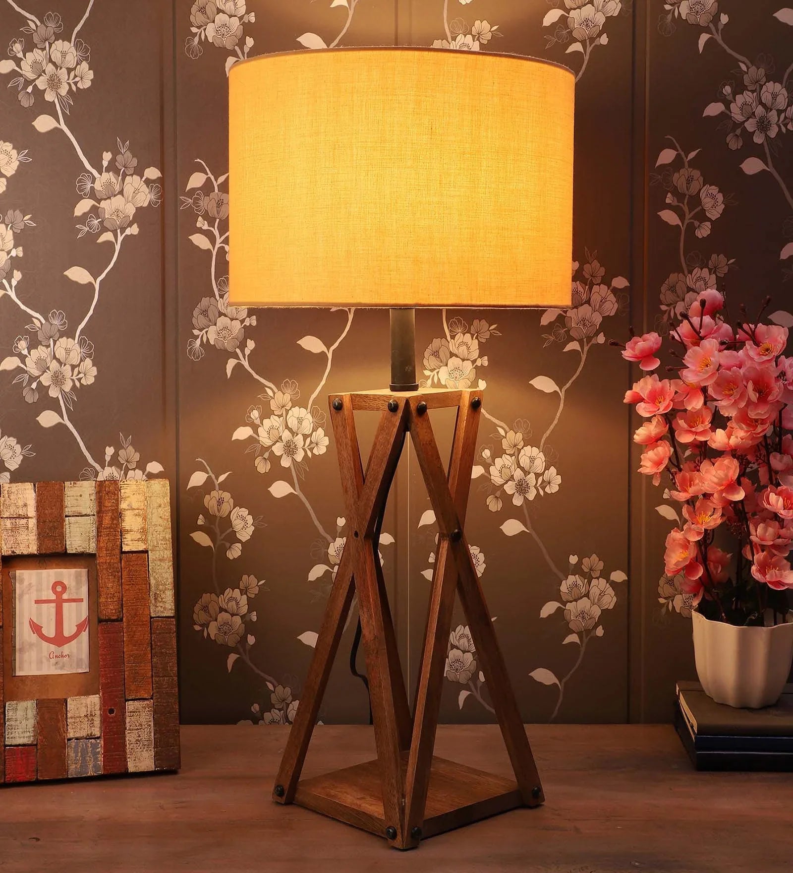 Vintage Beige Fabric Shade Table Lamp