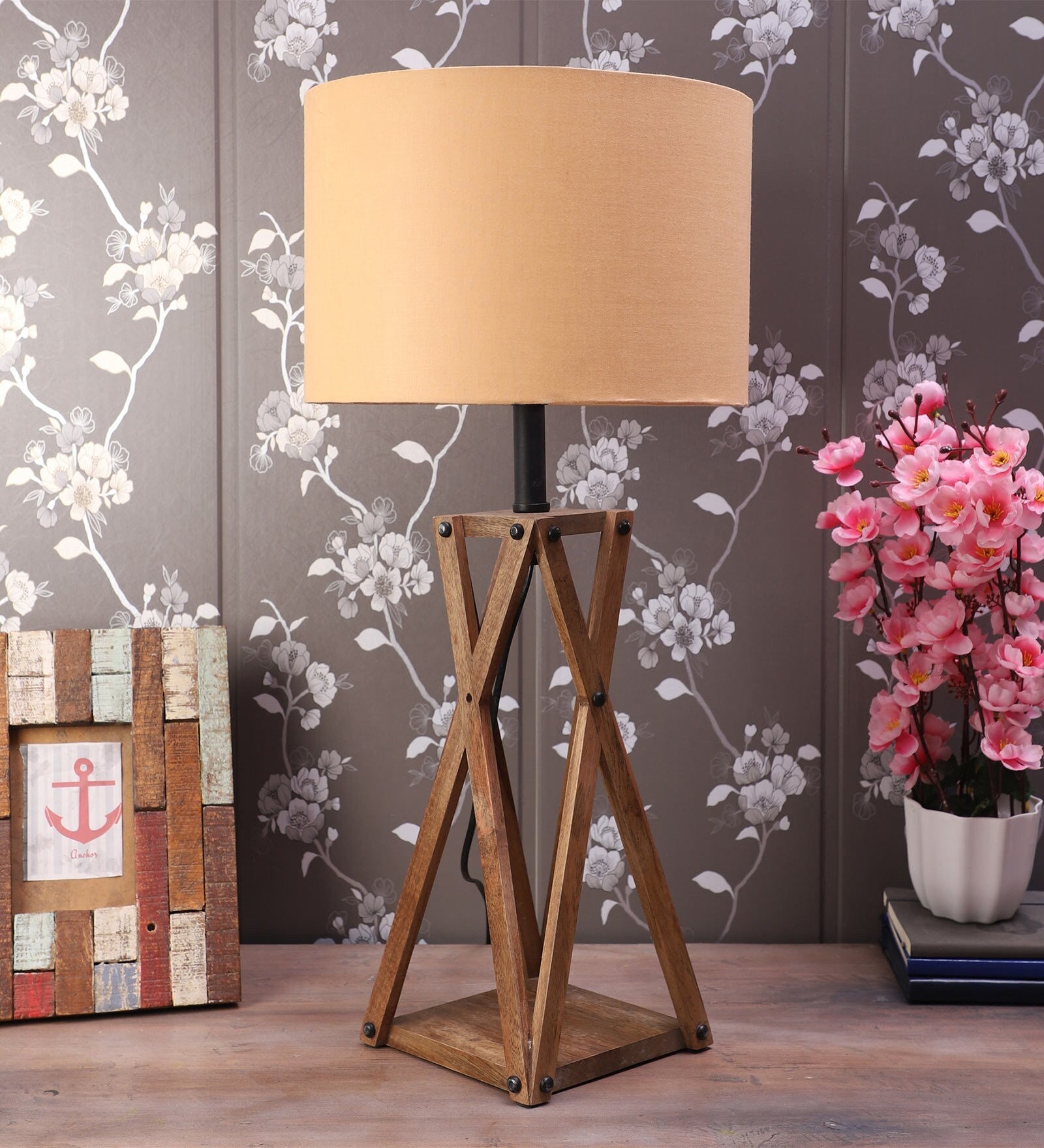 Vintage Beige Fabric Shade Table Lamp