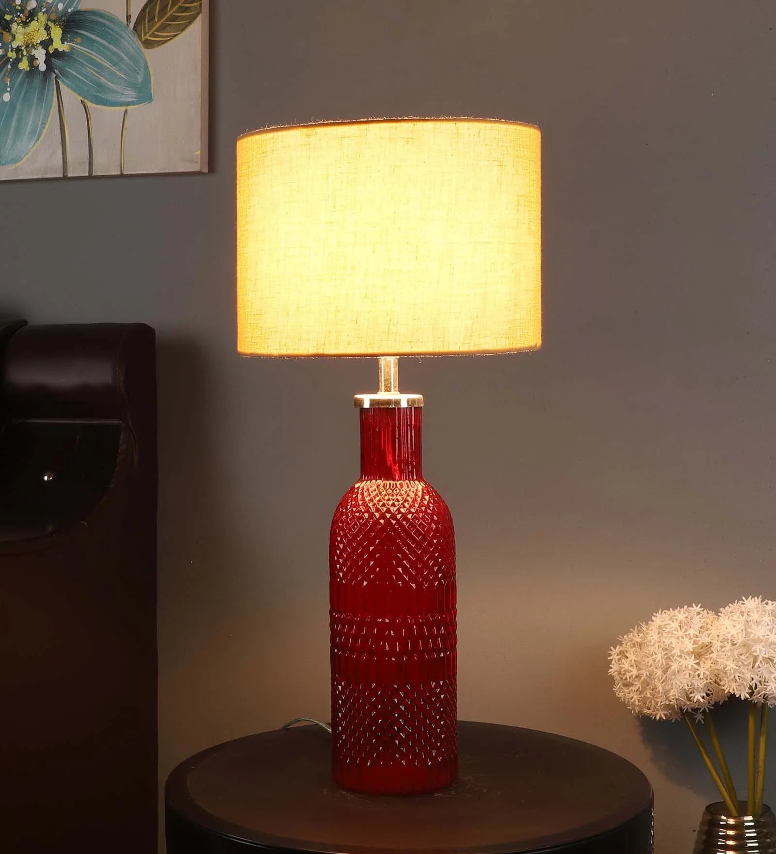 Red Glass Shade Table Lamp