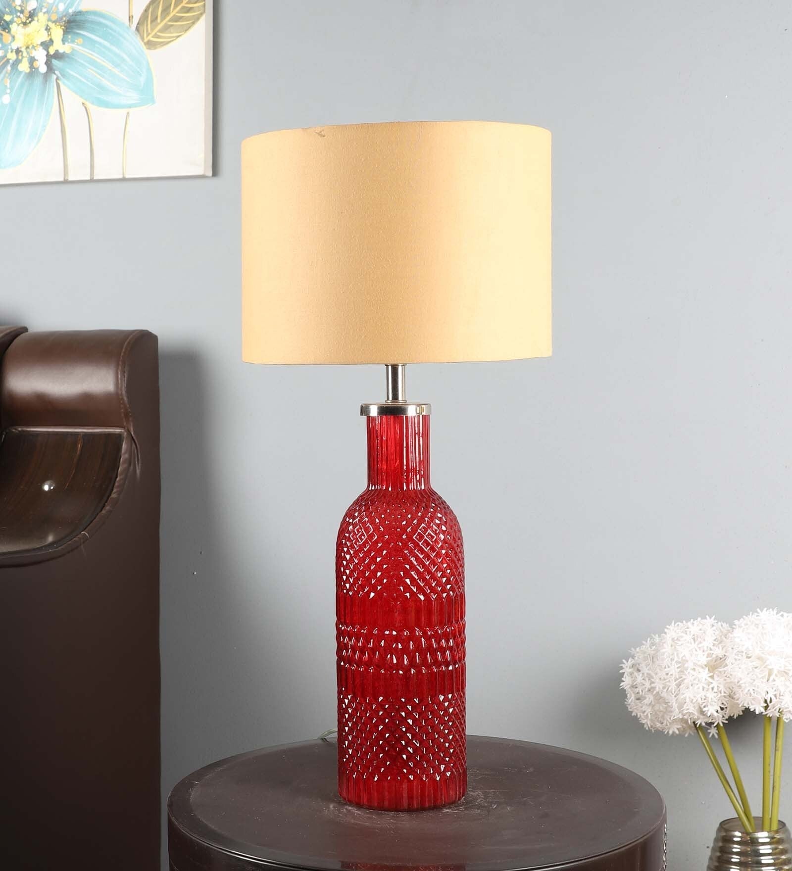 Red Glass Shade Table Lamp