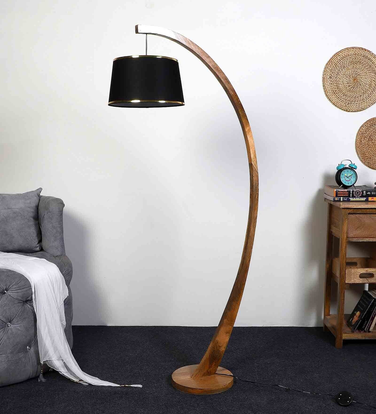 Montage Black Shade Floor Lamp With Wood Base