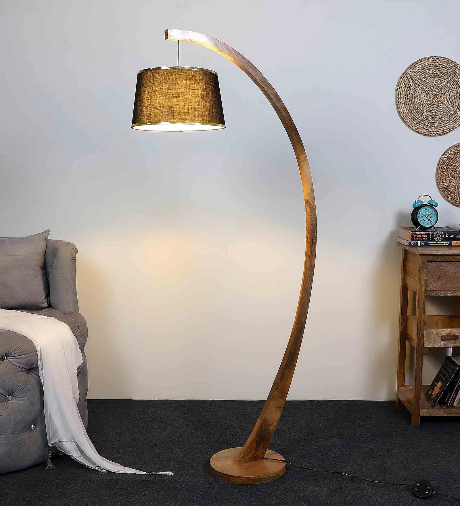 Montage Black Shade Floor Lamp With Wood Base