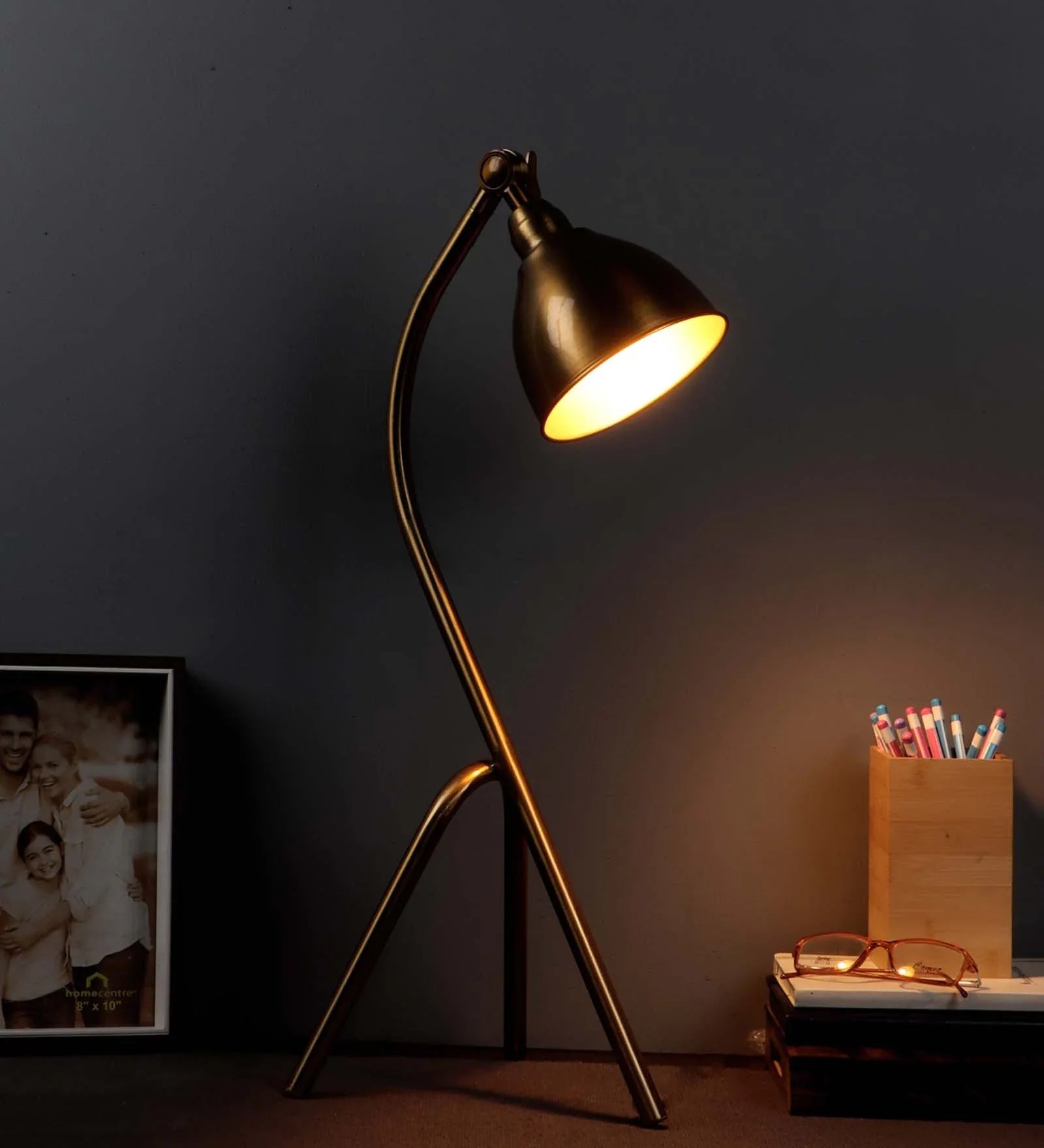 Rectungular Brass Study Lamp With Metal Base