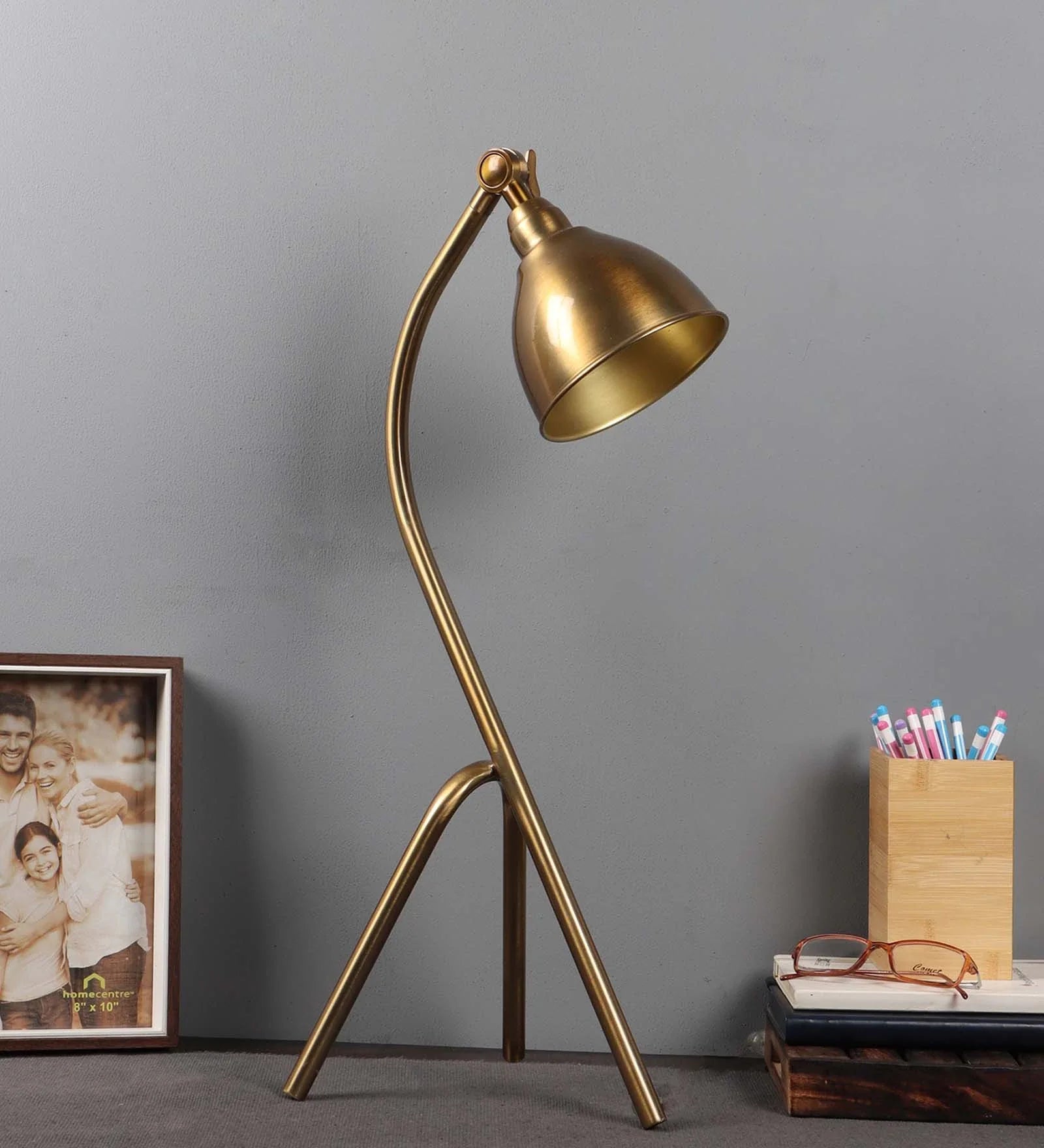 Rectungular Brass Study Lamp With Metal Base