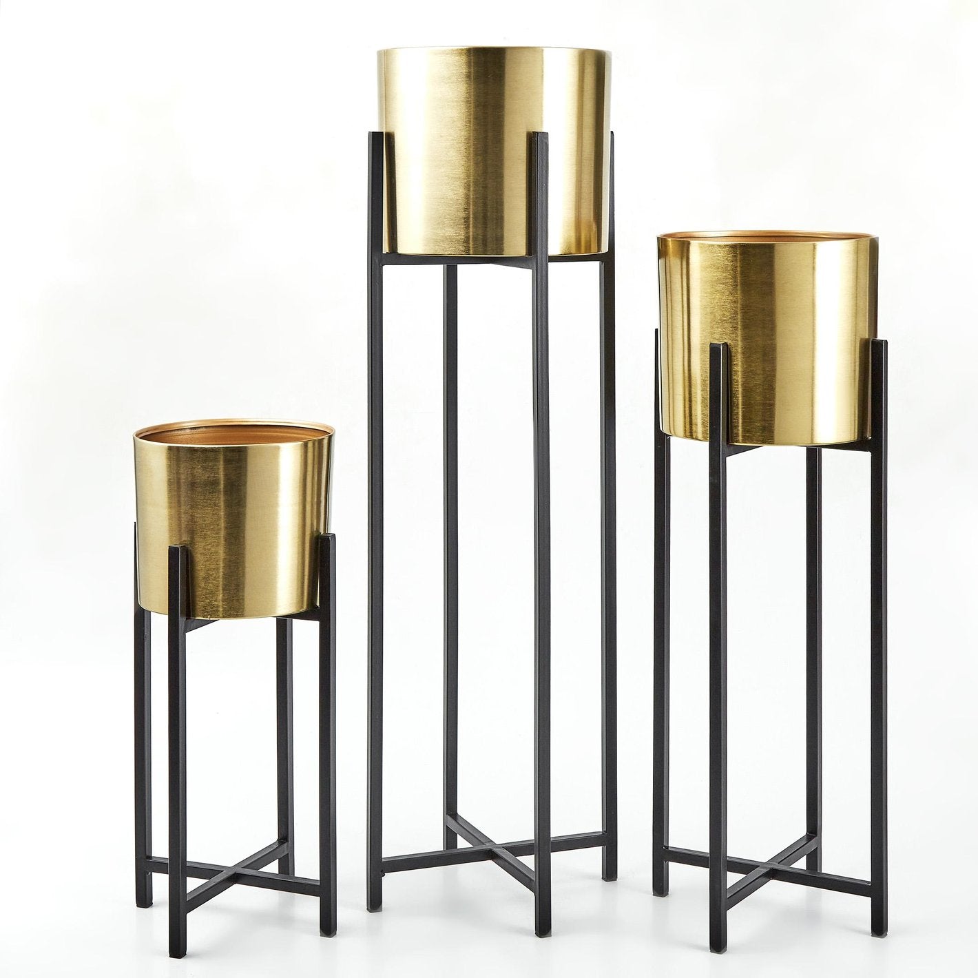 Gold Metal Floor Planters Set of 3 (Electroplating Finish)