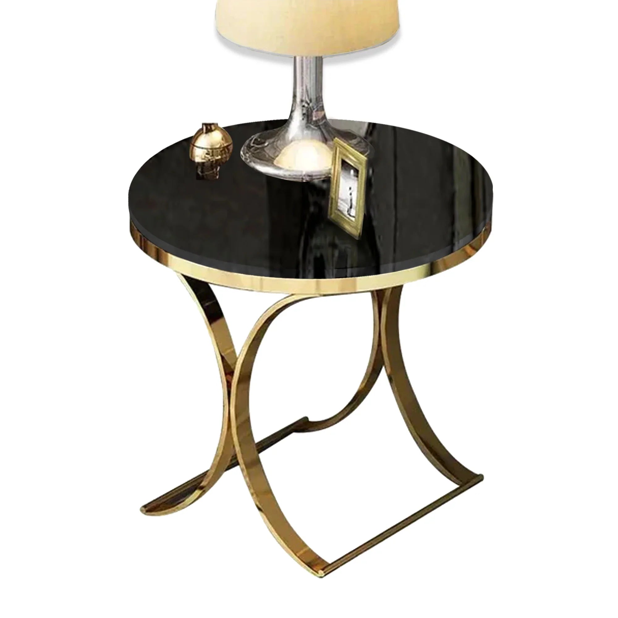 Black Marble Round Side Table (Stainless Steel)