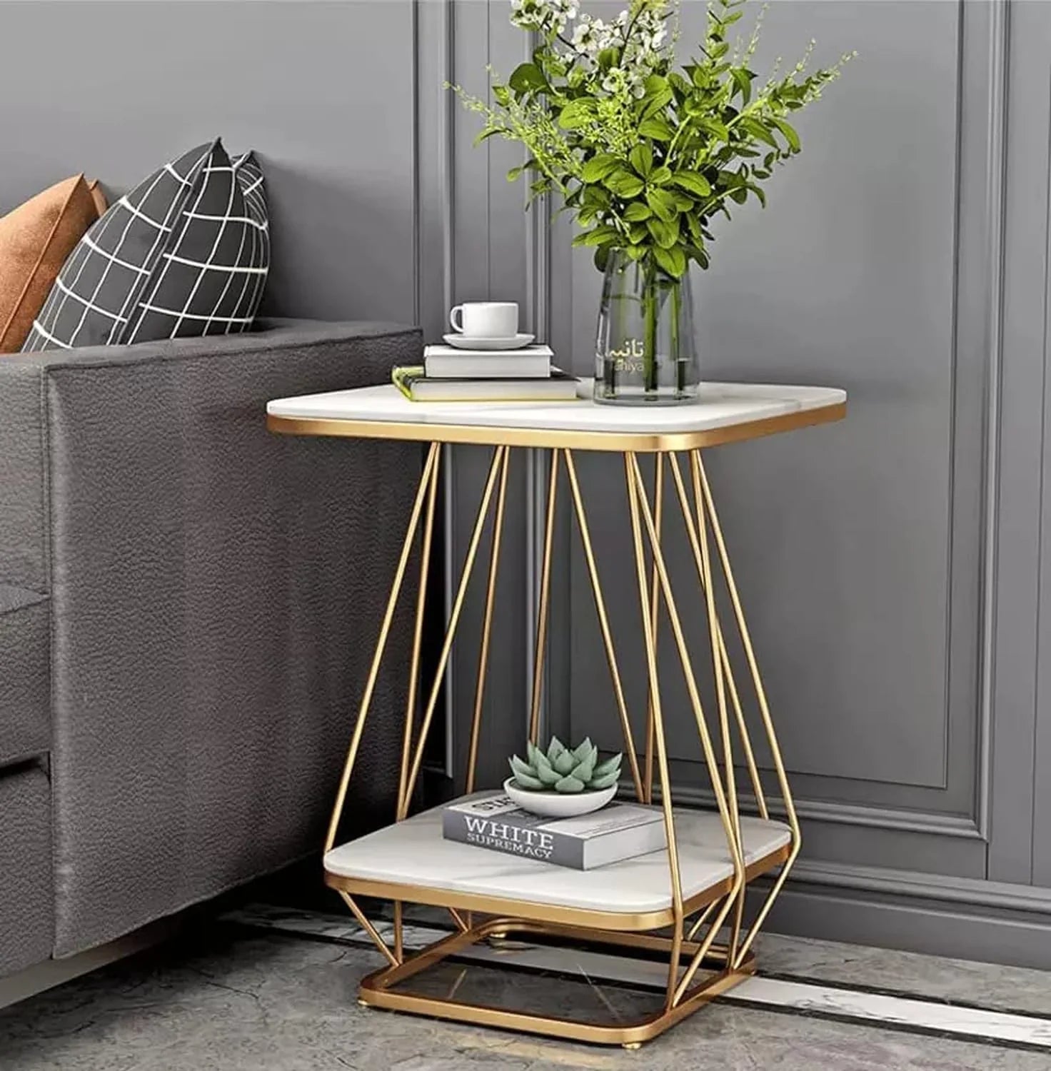 Modern Square White Marble Side Table