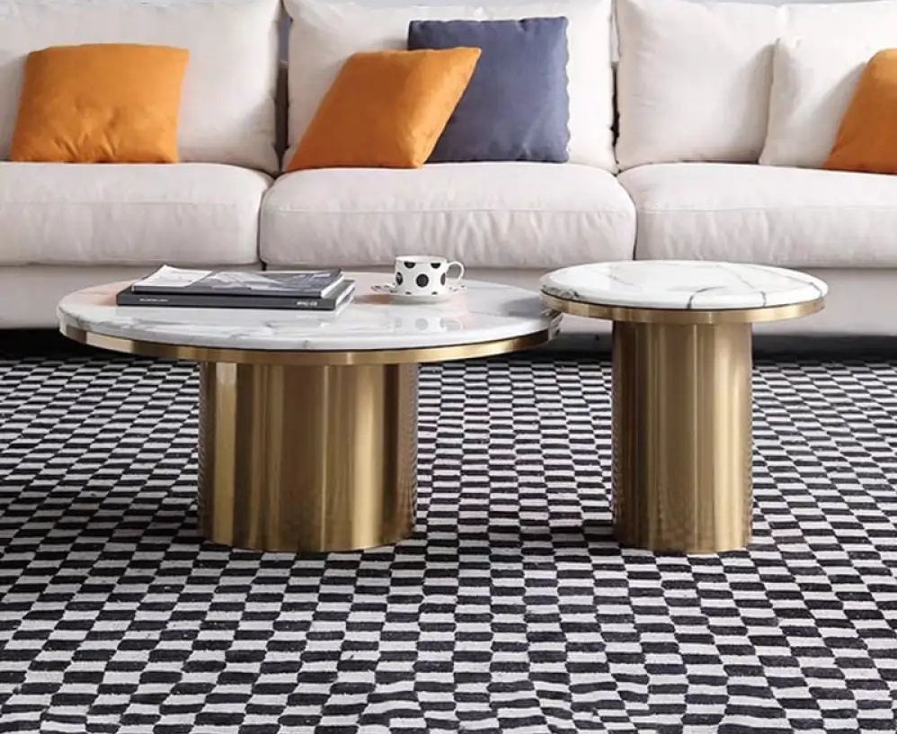 Circular Marble Coffee Table Set of 2 (Stainless Steel)