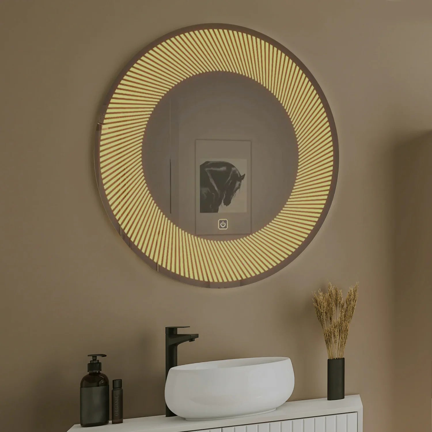 Modern Design Semi-Spiral Round LED Bathroom Mirror