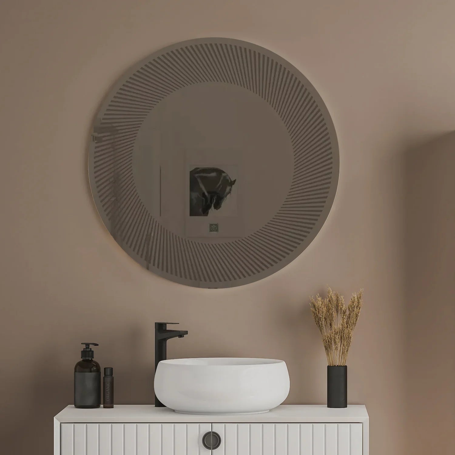 Modern Design Semi-Spiral Round LED Bathroom Mirror