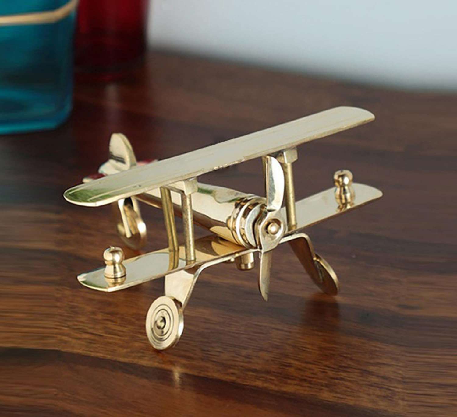 Brass Aeroplane Showpiece for Table Decor