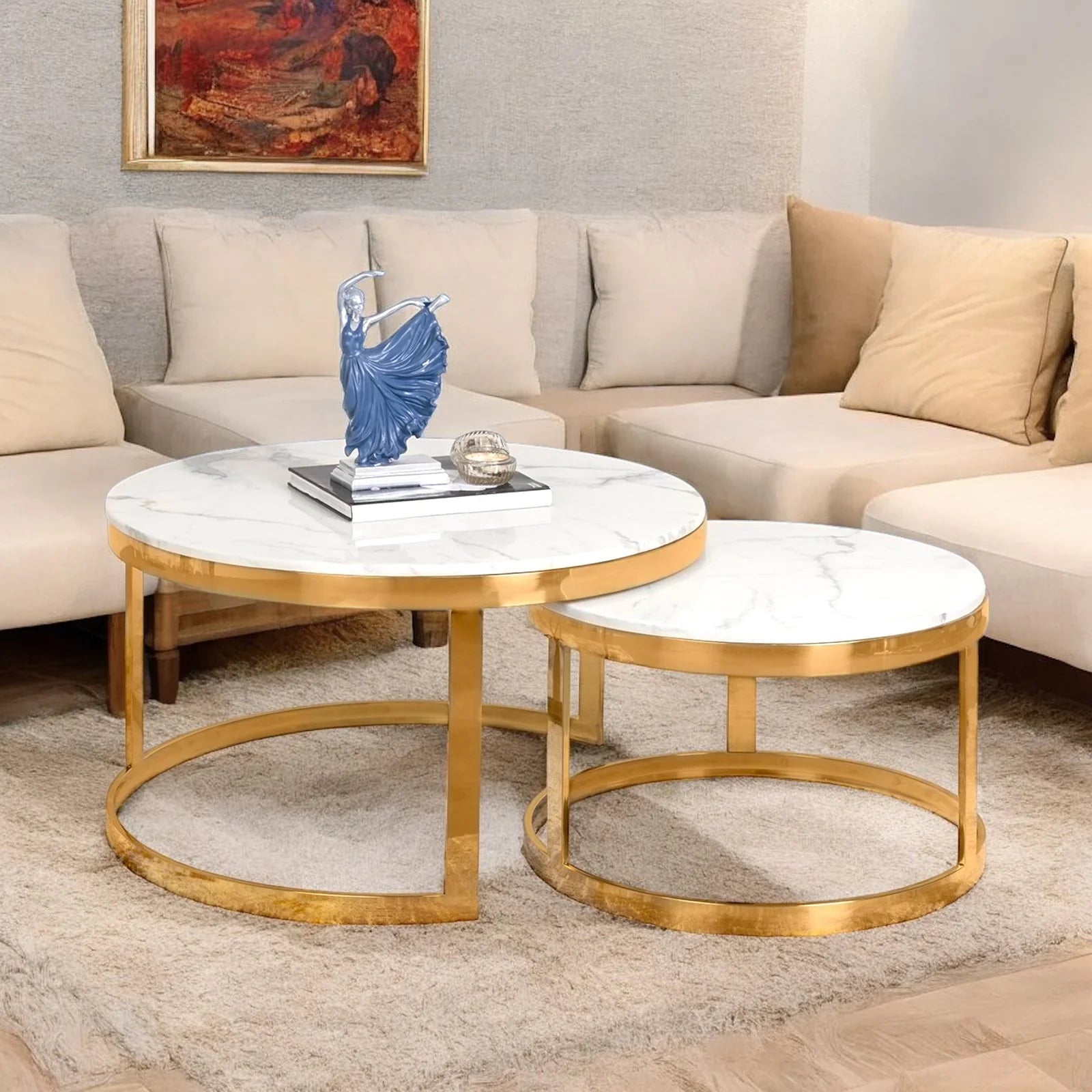 Opulent Round Center Table Set of 2 Gold PVD Finish (Stainless Steel)