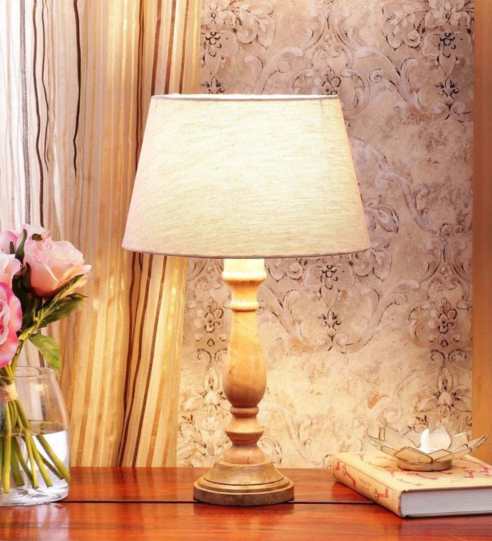 White Iron & Cloth Shade Table Lamp