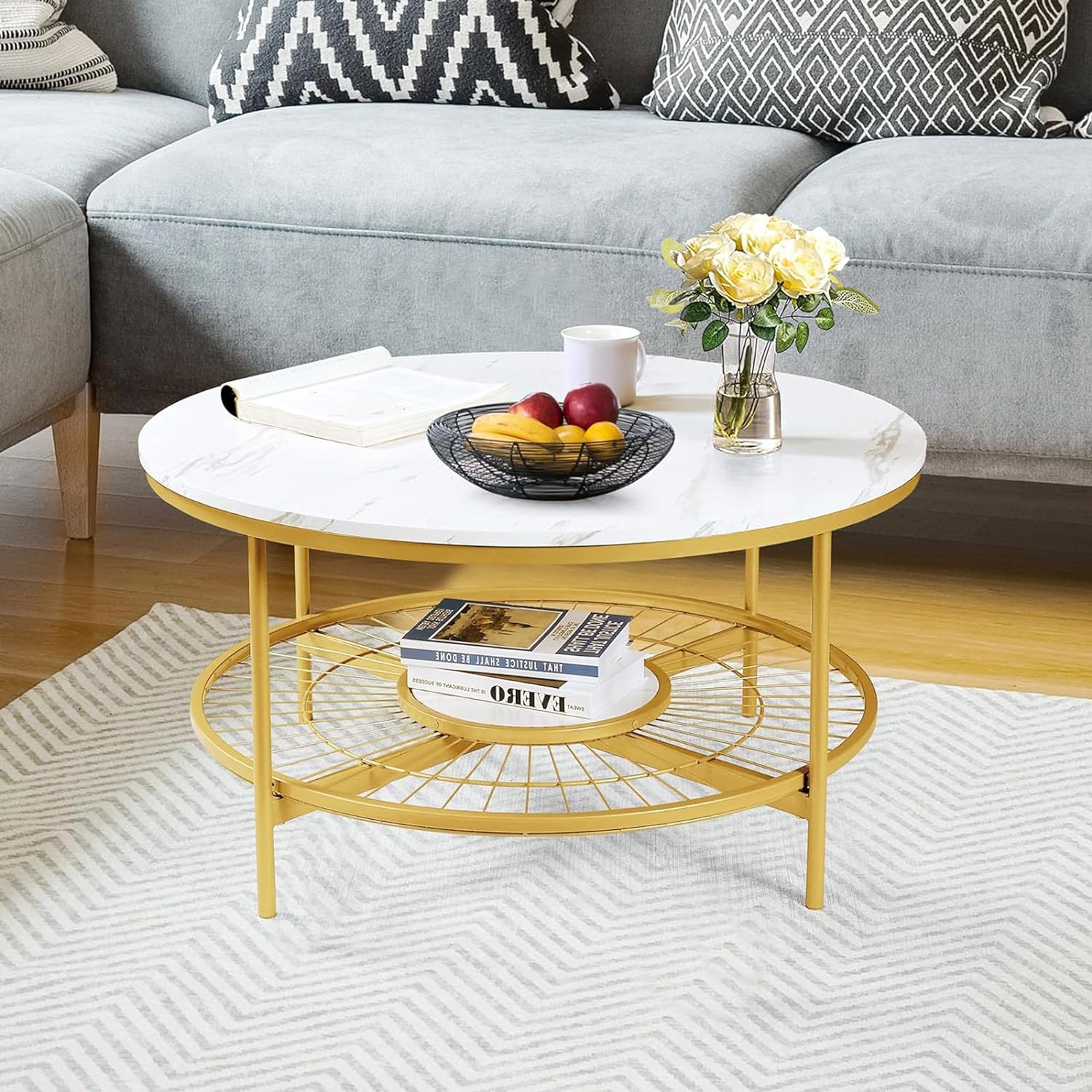 Modern Gold Frame Marble Center Table