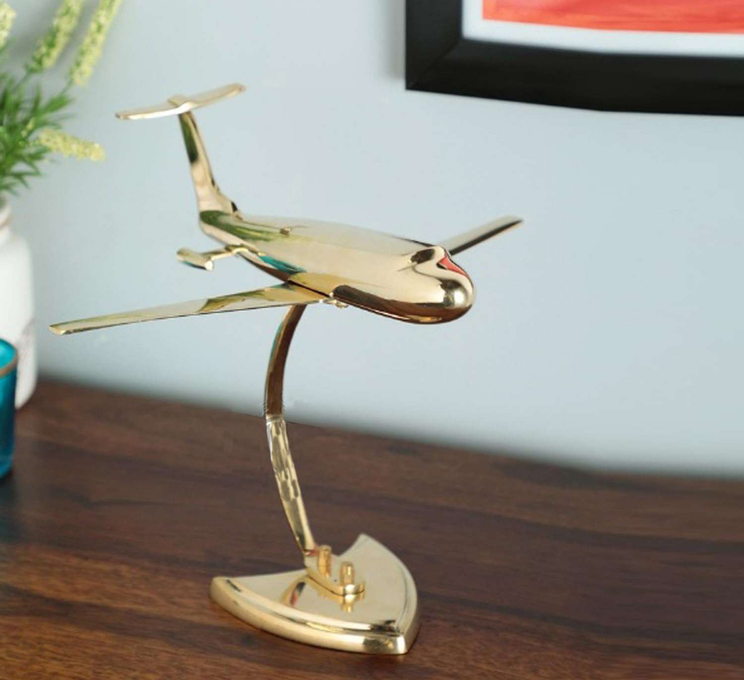 Brass Antique Jet Plane On Stand