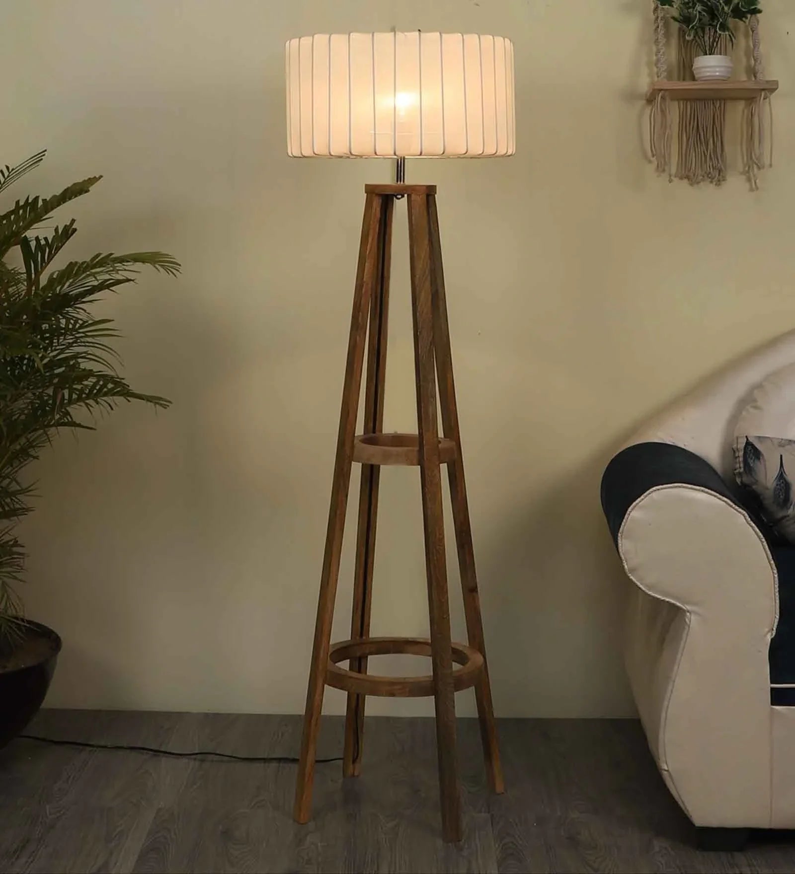 Tripod Floor Lamp With Wood Base For Living Room