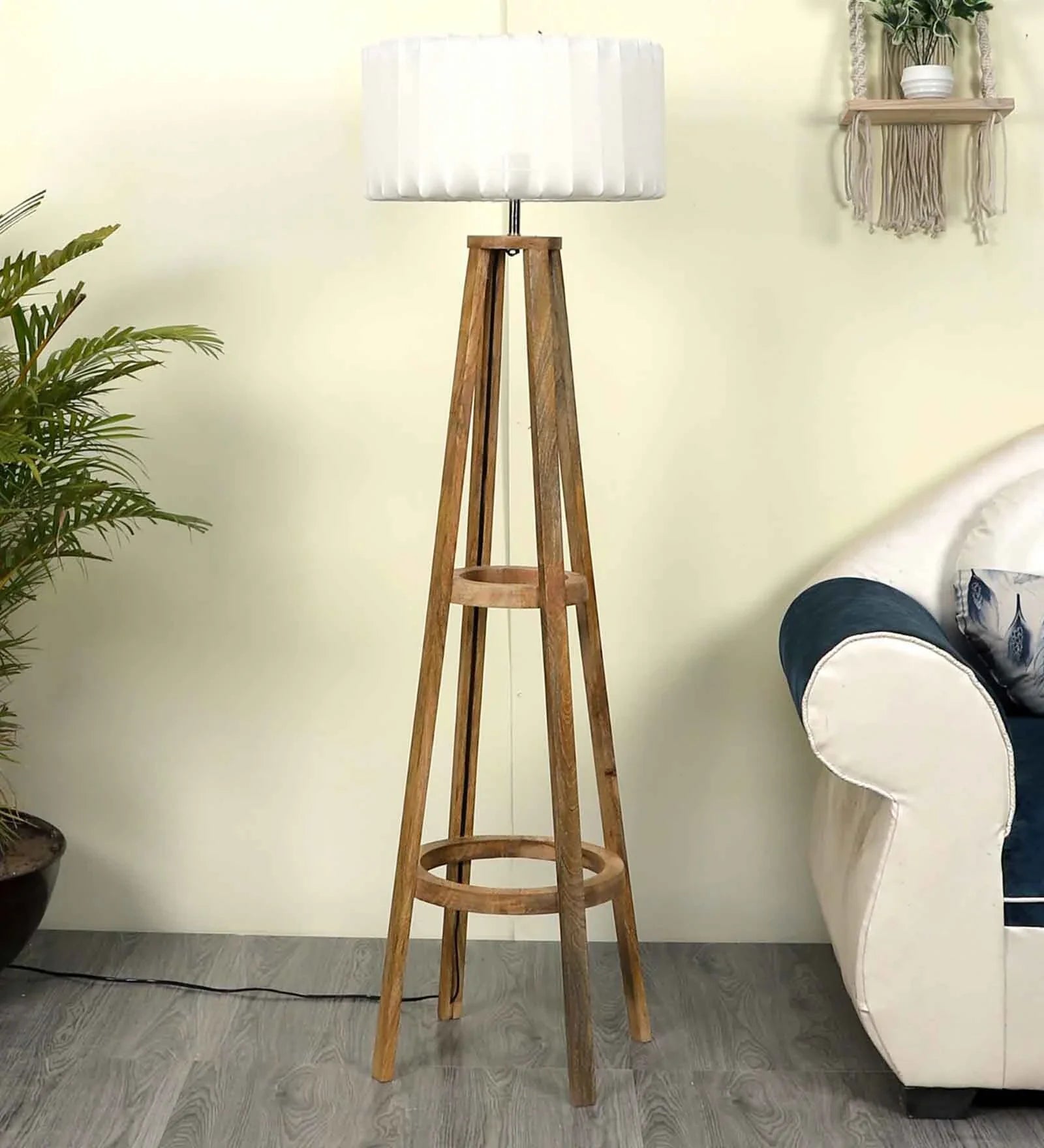 Tripod Floor Lamp With Wood Base For Living Room