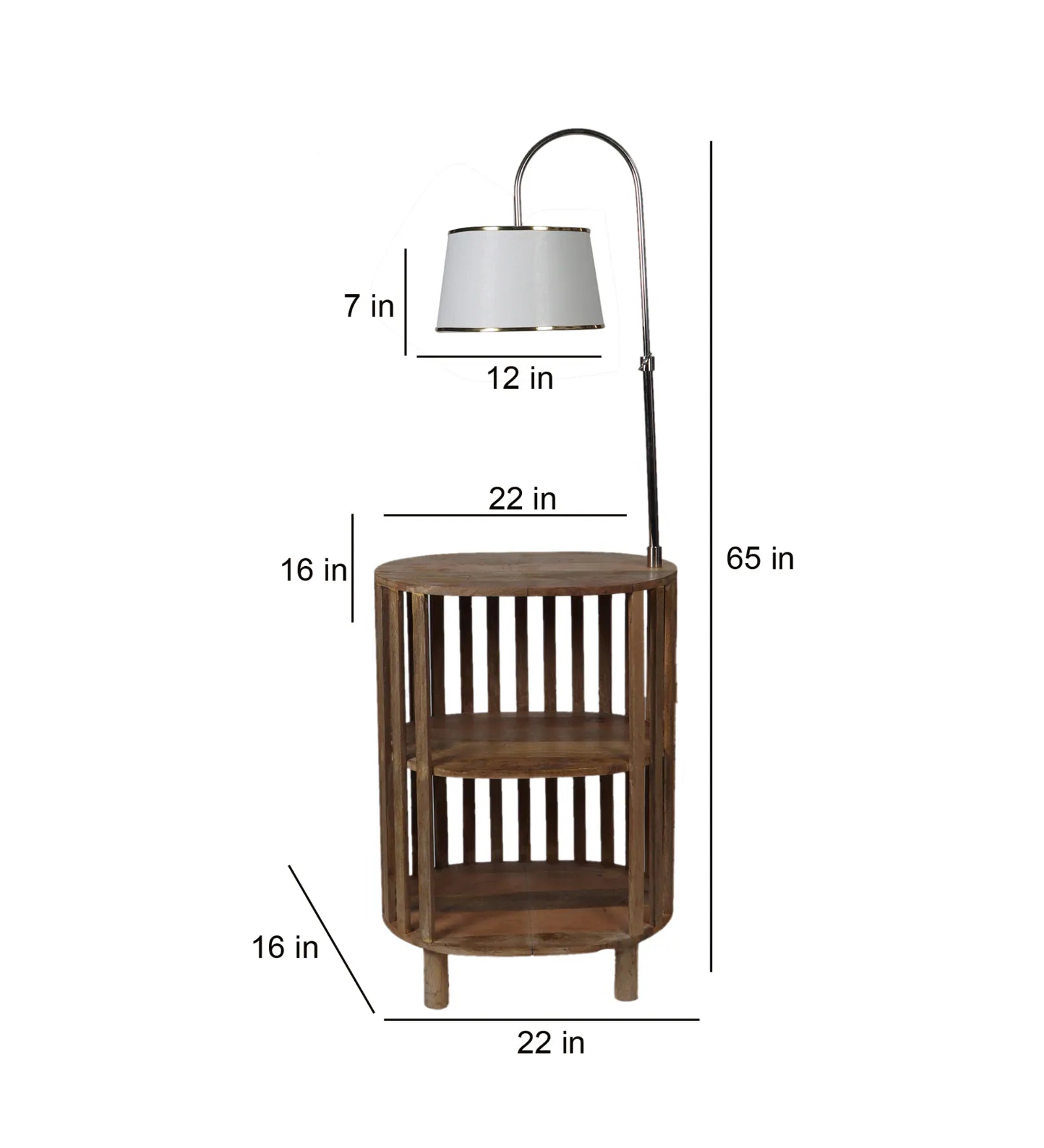 Shelf Floor Lamp With Wood Base For Living Room, Bedroom