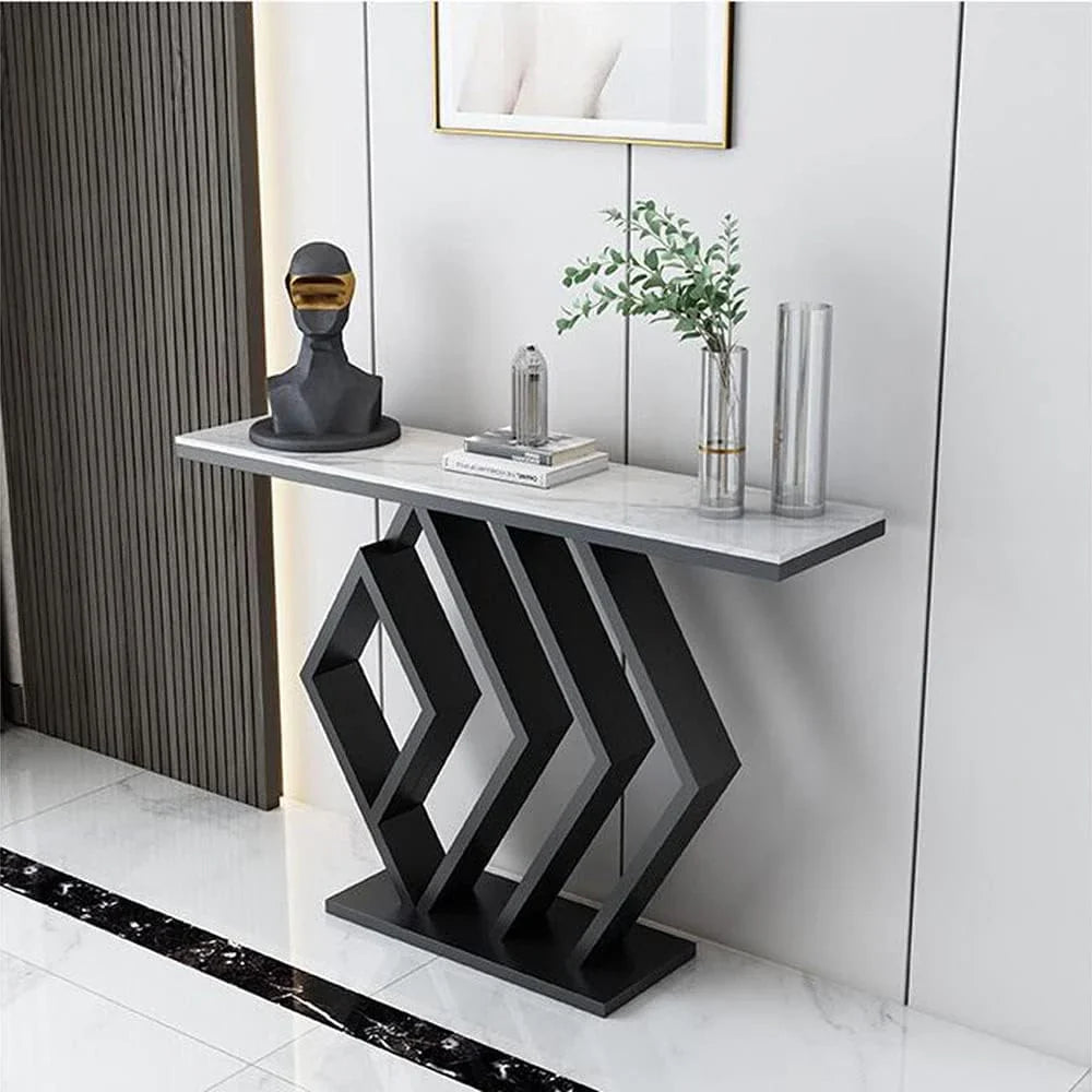 Sleek White Marble Black Console Table