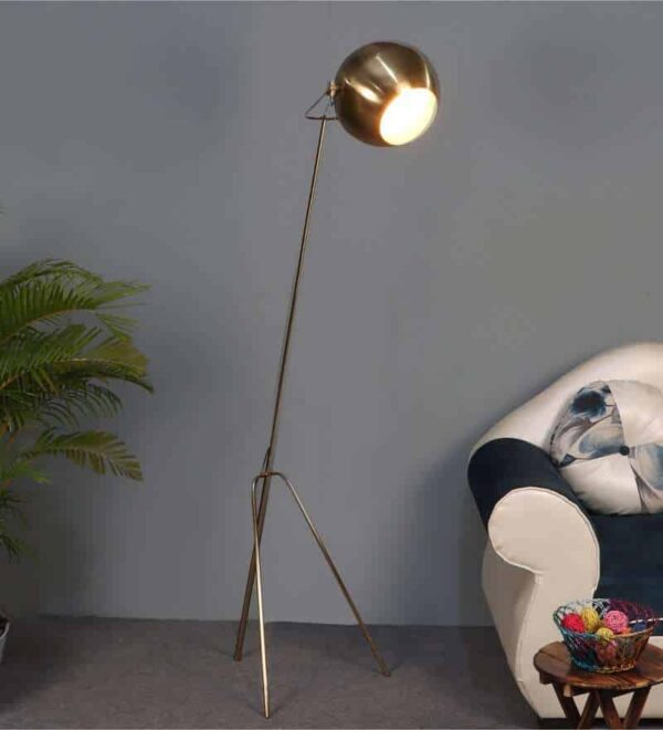 Brass Iron Shade Tripod Floor Lamp