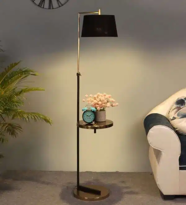 Midwest Black Cloth Shade Shelf Floor Lamp