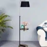 Midwest Black Cloth Shade Shelf Floor Lamp